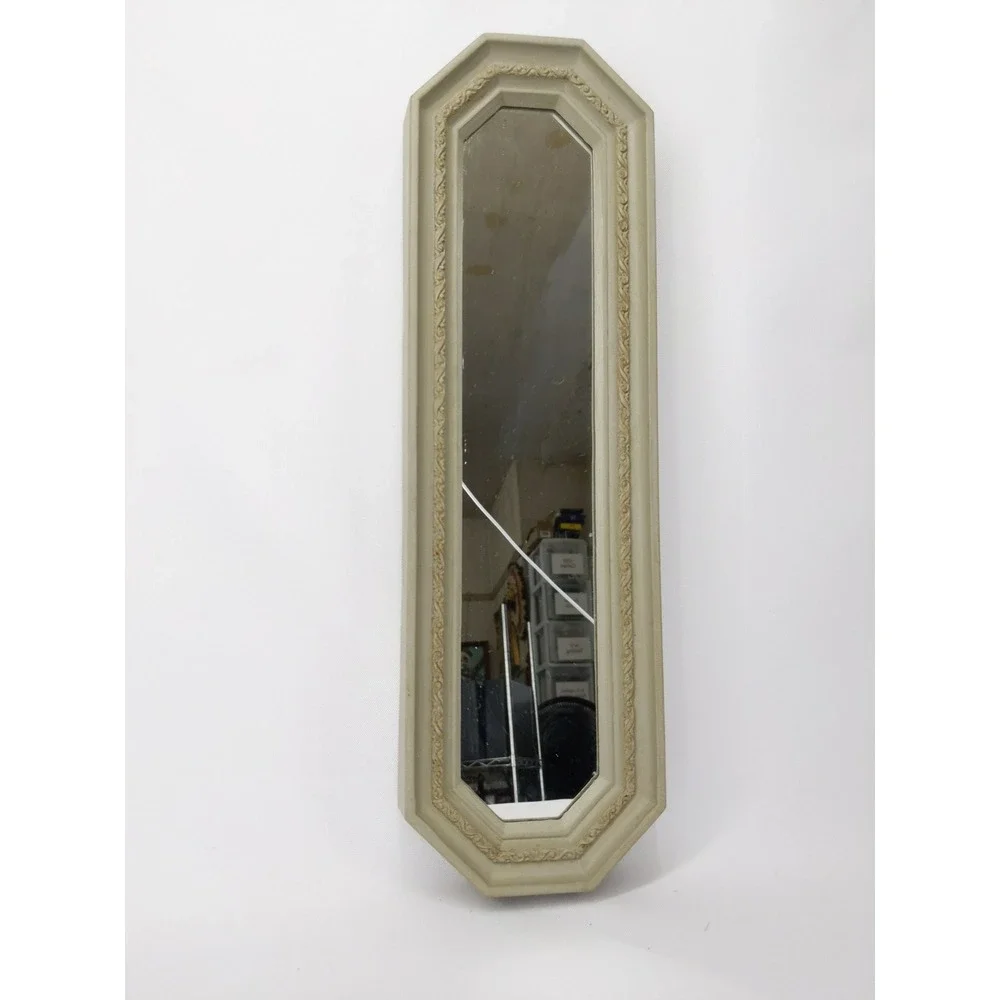 Vintage Octagonal Wall Mirror Cream Ornate Scrollwork Accent 18x5.5